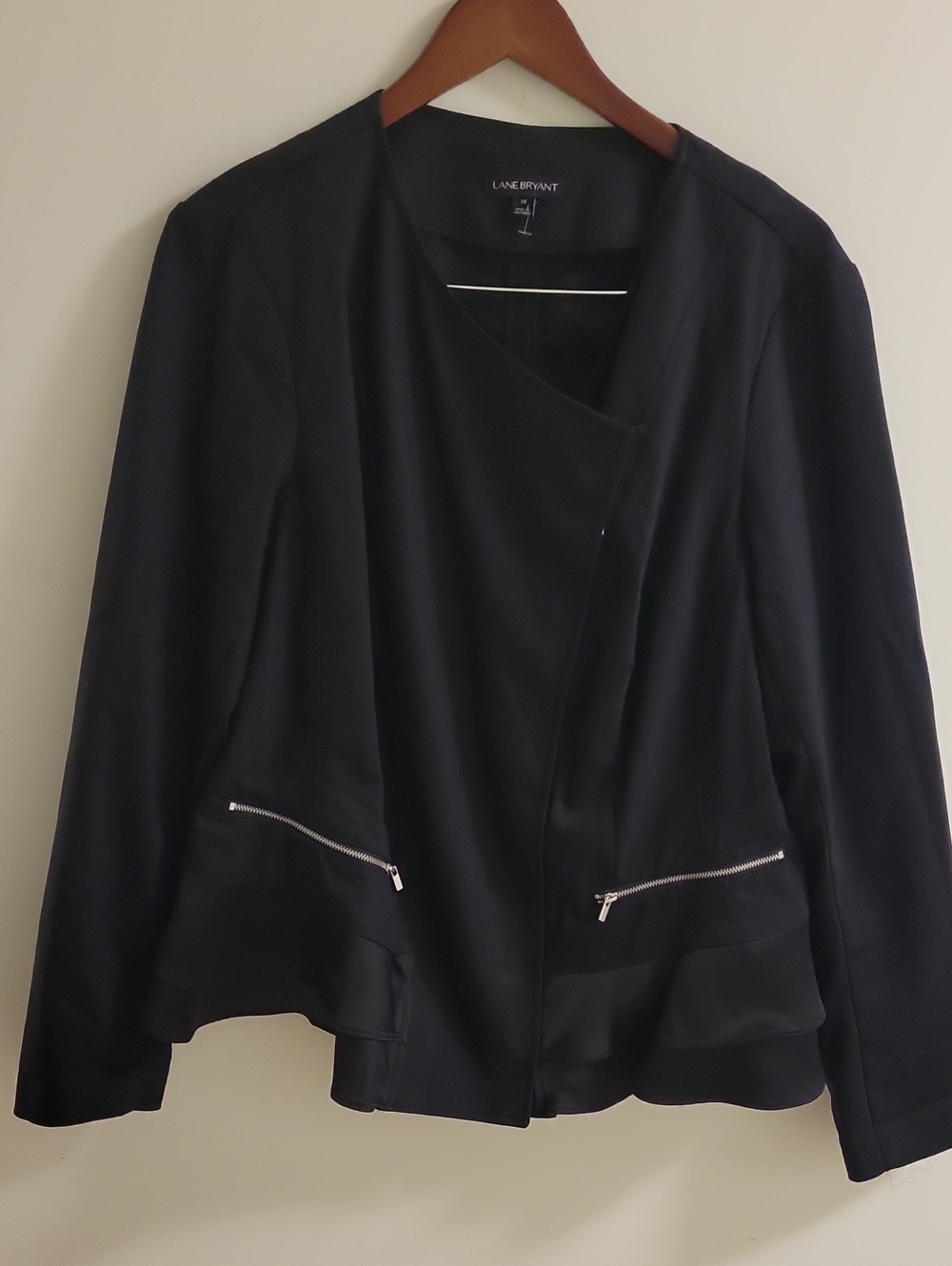 Lane Bryant Black Asymmetrical Zip-Front Blazer